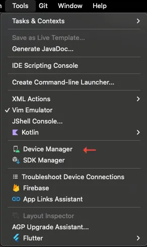 ToolsからのDeviceManager