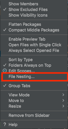 Android Studio FileNestingSelection