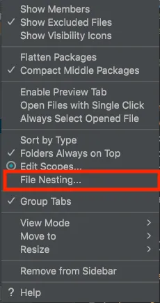 Android Studio FileNestingSelection