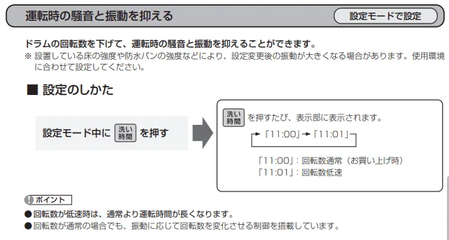 運転時の騒音と振動を抑える